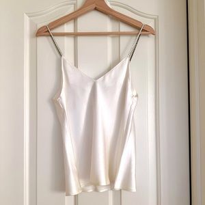 Vintage Marcia Lyons White Satins Cami Top with Crystal    shoulder stripes.